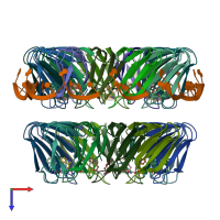 PDB entry 5eex coloured by chain, top view.