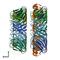 PDB entry 5eey coloured by chain, side view.