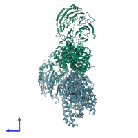 PDB entry 5ef5 coloured by chain, side view.