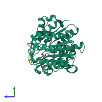 PDB entry 5efb coloured by chain, side view.