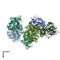 PDB entry 5efz coloured by chain, top view.