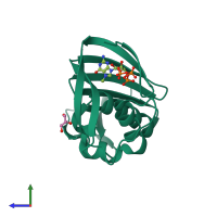 PDB entry 5eg7 coloured by chain, side view.