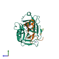 PDB entry 5egm coloured by chain, side view.