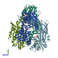 PDB entry 5egs coloured by chain, side view.
