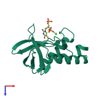 PDB entry 5egt coloured by chain, top view.