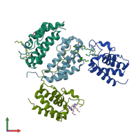PDB entry 5egu coloured by chain, front view.