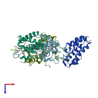 PDB entry 5egu coloured by chain, top view.