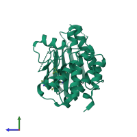 PDB entry 5eh0 coloured by chain, side view.