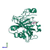 PDB entry 5eh8 coloured by chain, side view.