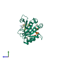 PDB entry 5ehc coloured by chain, side view.