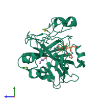 PDB entry 5ehe coloured by chain, side view.