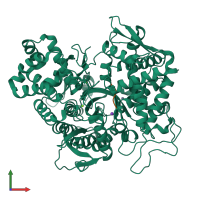 Hetero dimeric assembly 1 of PDB entry 5ehh coloured by chemically distinct molecules, front view.