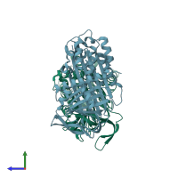PDB entry 5ei0 coloured by chain, side view.
