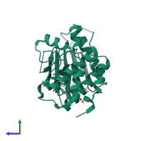PDB entry 5ei8 coloured by chain, side view.