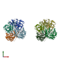 PDB entry 5eig coloured by chain, front view.