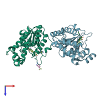 PDB entry 5eiw coloured by chain, top view.