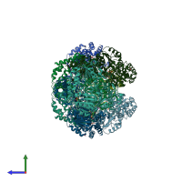PDB entry 5ej8 coloured by chain, side view.