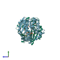 PDB entry 5eje coloured by chain, side view.
