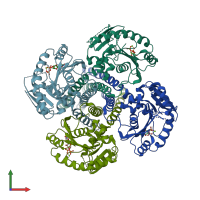 PDB entry 5eke coloured by chain, front view.