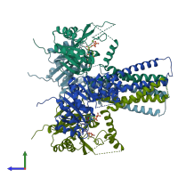 PDB entry 5eke coloured by chain, side view.