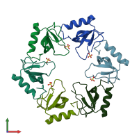 PDB entry 5eki coloured by chain, front view.