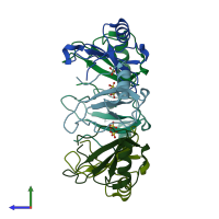 PDB entry 5eki coloured by chain, side view.