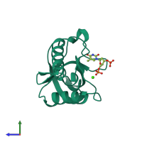 PDB entry 5ekk coloured by chain, side view.
