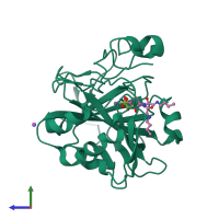 PDB entry 5ekm coloured by chain, side view.