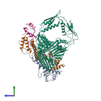 PDB entry 5ekq coloured by chain, side view.