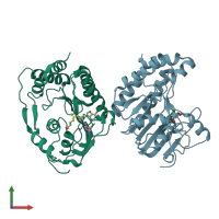 PDB entry 5ekx coloured by chain, front view.