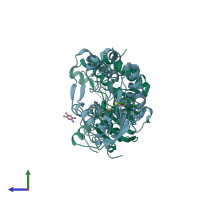 PDB entry 5ekx coloured by chain, side view.