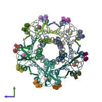 PDB entry 5elb coloured by chain, side view.
