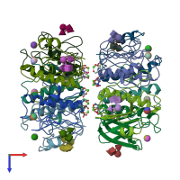 PDB entry 5elb coloured by chain, top view.