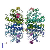 PDB entry 5elc coloured by chain, top view.