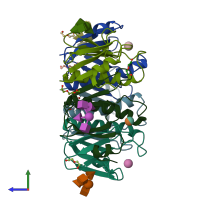 PDB entry 5eld coloured by chain, side view.