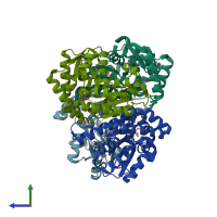 PDB entry 5elm coloured by chain, side view.