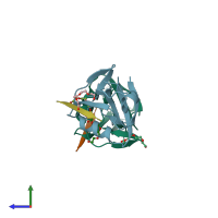 PDB entry 5elq coloured by chain, side view.