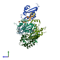 PDB entry 5els coloured by chain, side view.