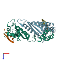 PDB entry 5elt coloured by chain, top view.