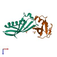 PDB entry 5elu coloured by chain, top view.