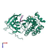 PDB entry 5em7 coloured by chain, top view.