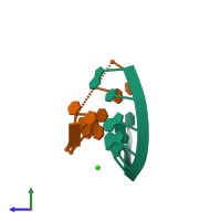 PDB entry 5eme coloured by chain, side view.