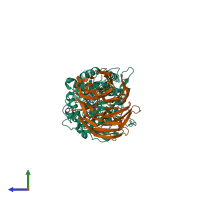 PDB entry 5emj coloured by chain, side view.