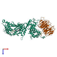 PDB entry 5emm coloured by chain, top view.