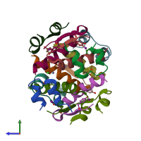 PDB entry 5ems coloured by chain, side view.