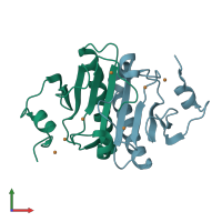 PDB entry 5emt coloured by chain, front view.