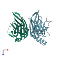 PDB entry 5emv coloured by chain, top view.