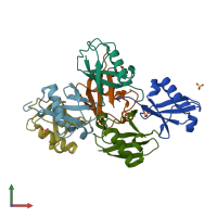PDB entry 5emz coloured by chain, front view.