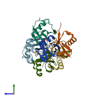 PDB entry 5emz coloured by chain, side view.