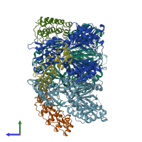 PDB entry 5en5 coloured by chain, side view.